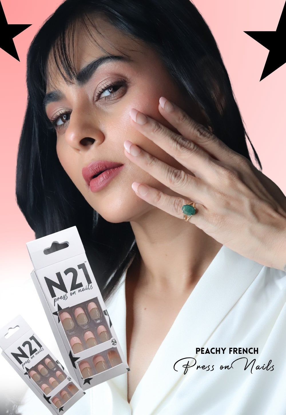 Peachy French Press-On Nails – Medium Oval Peach French Tip Nails