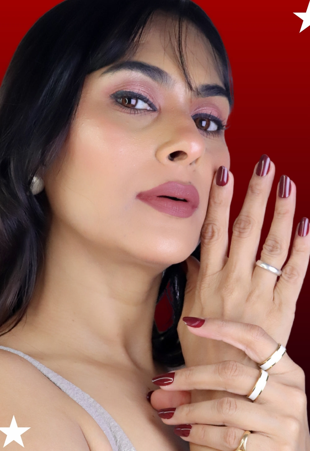 Maroon Oval Press-On Nails – Medium Oval Deep Maroon Nails