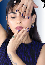 Sapphire Dazzle Press-On Nails – Medium Squoval Navy Blue Glitter Nails