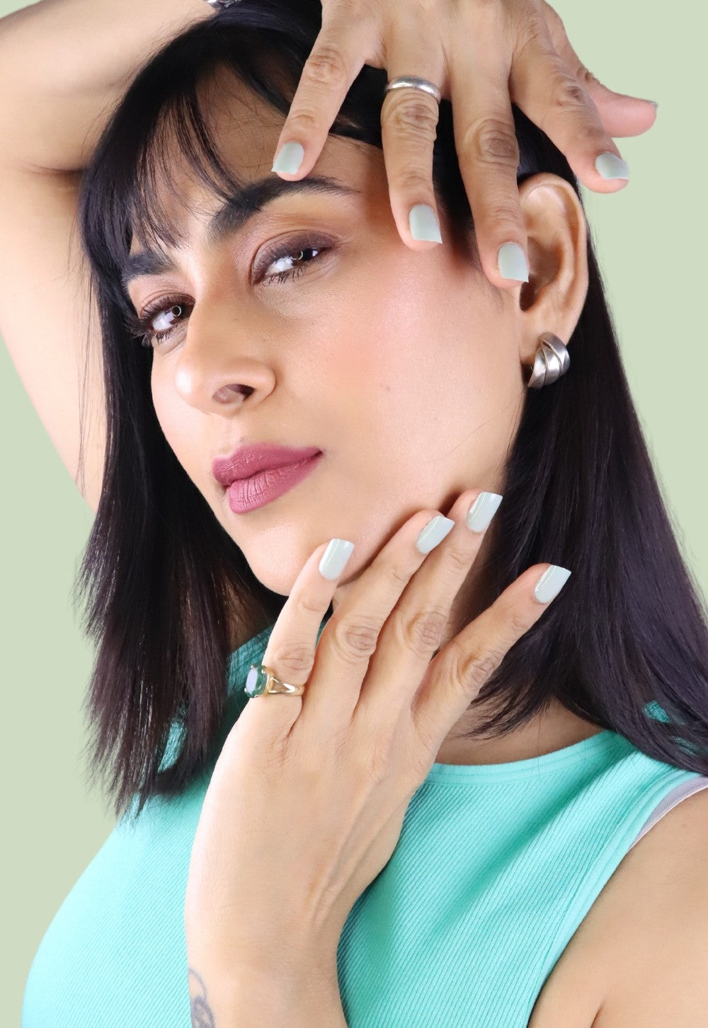 Matchami Press-On Nails – Mint Green Squoval Nails