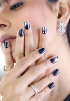 Starry Nights Press-On Nails – Medium Squoval Black Glitter Nails