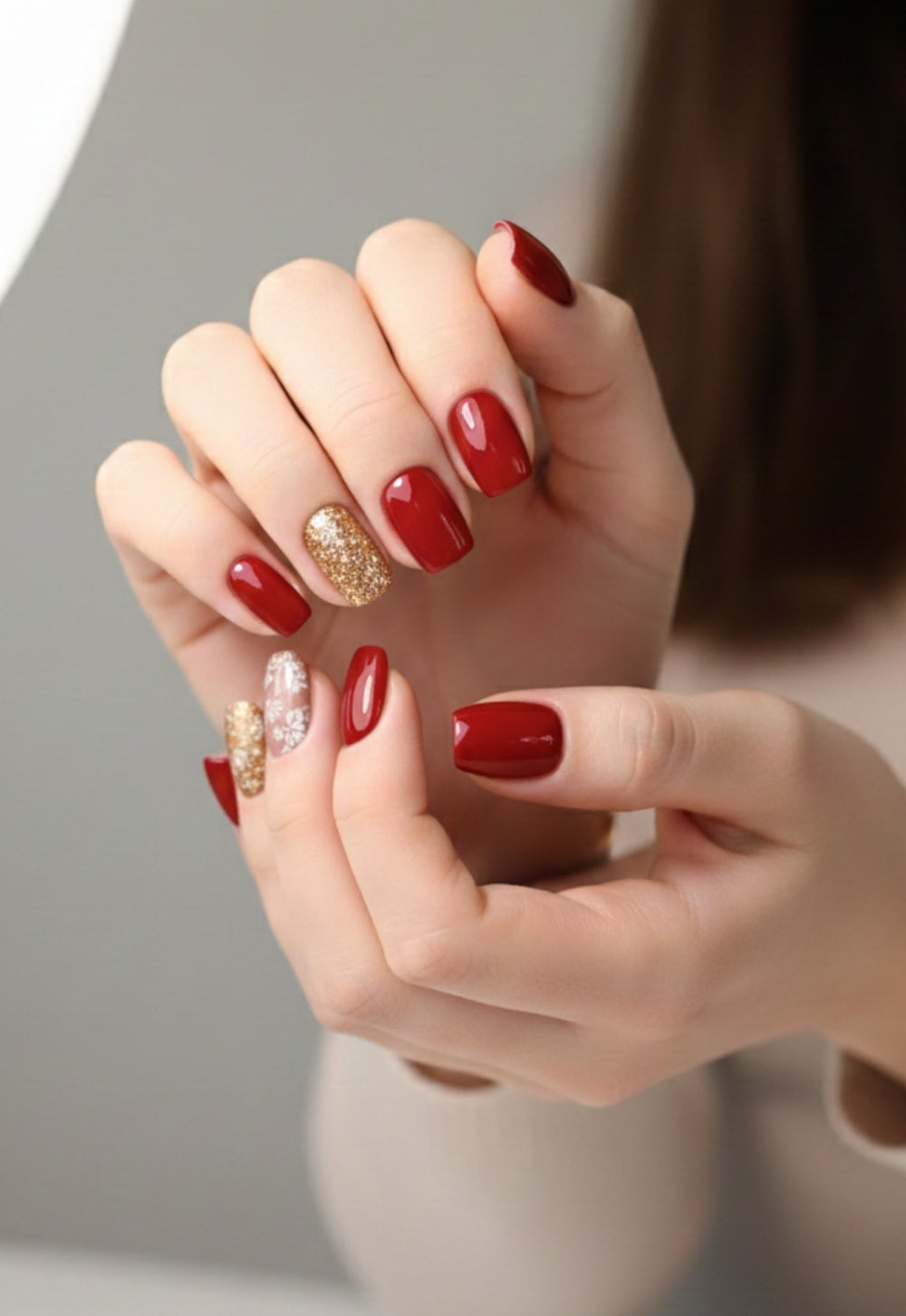 Jolly Red Press-On Nails – Medium Squoval Holiday Red Press On Nails